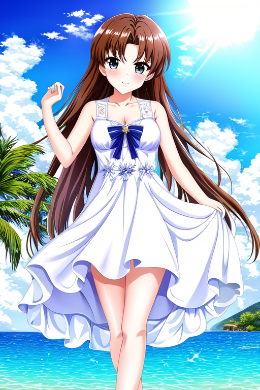 "best quality masterpiece, <wd135-hayashida-tamaki-gfkari> collarbone bare shoulders bare legs shiny skin standing, frilled white summer dress, ocean beach sunny day sunlight, cowboy shot, [bad anatomy, bad hands, bad perspective, bad proportions, blurry, censored, cropped, error, extra arms, extra ears, fewer digits, jpeg artifacts, lowres, multiple legs, out of frame, poorly drawn] " -s 64 -S 4020064356 -W 512 -H 768 -C 12 -A k_dpmpp_2